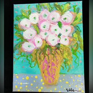 Pink Spring Peonies In Magenta Vase an Acrylic  Original Painting 14”x11”